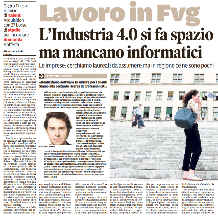 Mancano informatici: “Il Piccolo” di Trieste intervista Raffaele Canetta